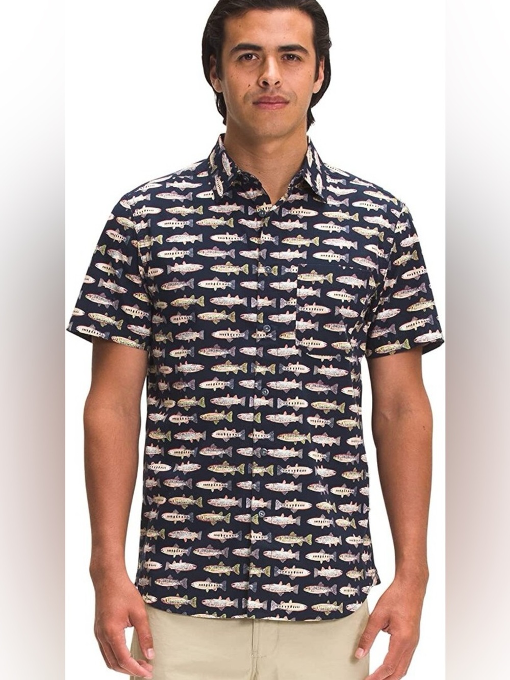 The North Face Baytrail All Over Fish Trout Shirt, Size Large